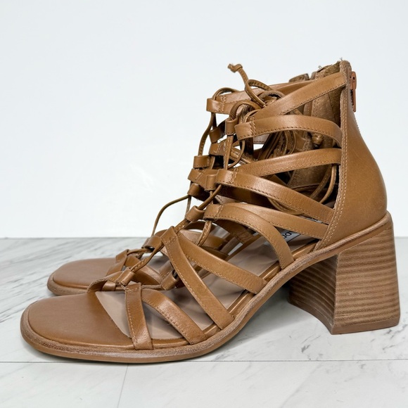 Steve Madden Cherri Strappy Brown Leather Heeled Sandal 8M - Picture 1 of 15